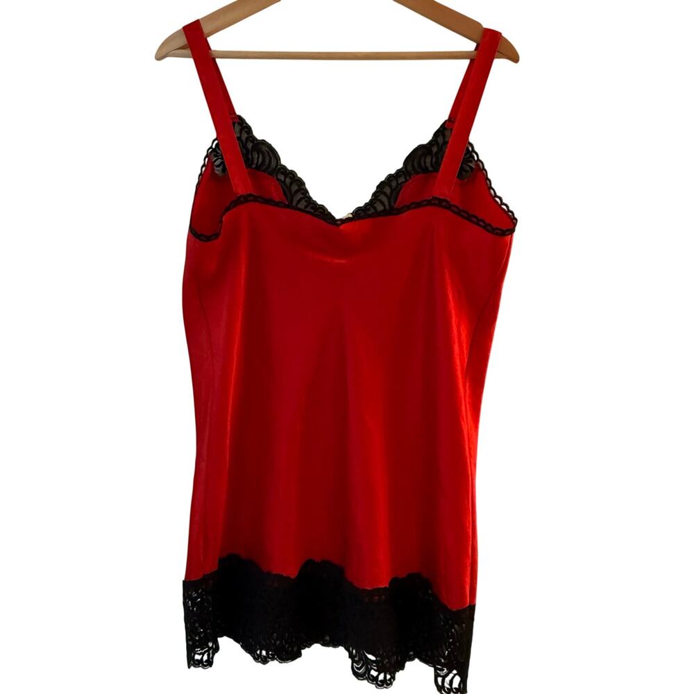VINTAGE Red with Black Lace Lingerie Slip Nightgown | Size M - Picture 2 of 8